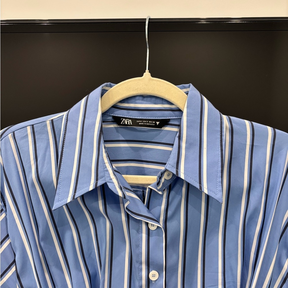Zara Blue and White Striped Dress with Waist Detail - Picture 6 of 10